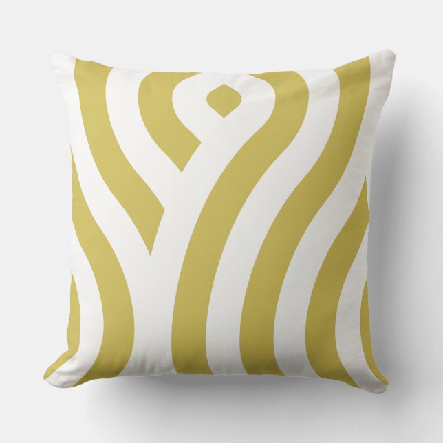 Golden-Brown and White, Striped Wave Pattern Cushion (Front)