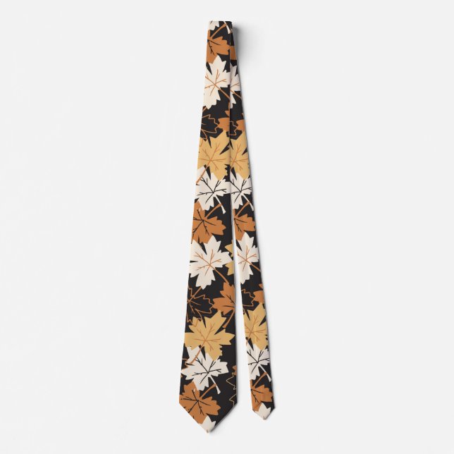  Golden Brown Autumn Pattern Black Ver Tie (Front)
