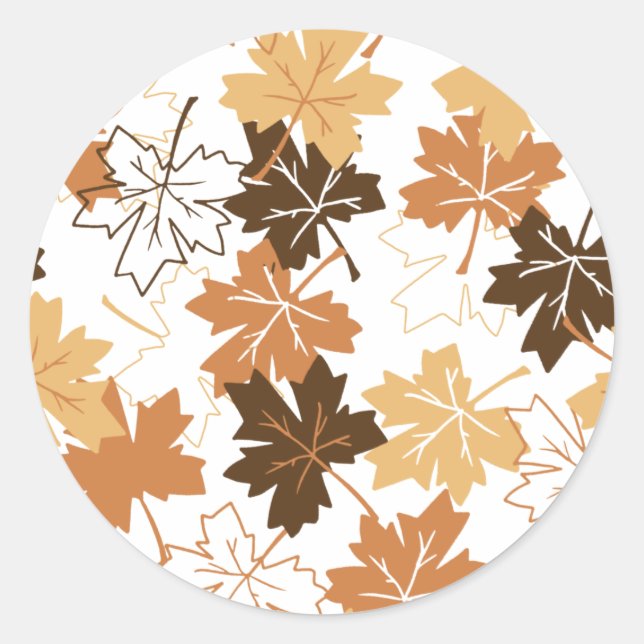 Golden Brown Autumn Pattern White Ver Classic Round Sticker (Front)