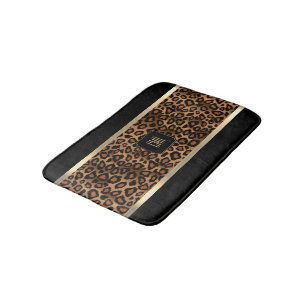 Golden Brown & Black Leopard Pattern - Monogram Bath Mat