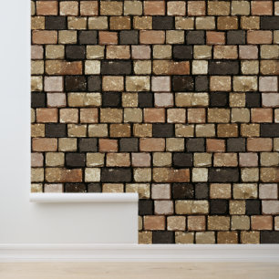 Golden Brown Brick Pattern Wallpaper