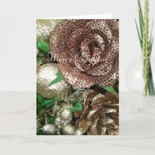 Golden Brown Christmas Wreath, greeting card