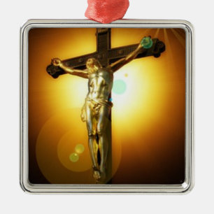 Golden Brown Crucifix Christmas Ceramic Ornament