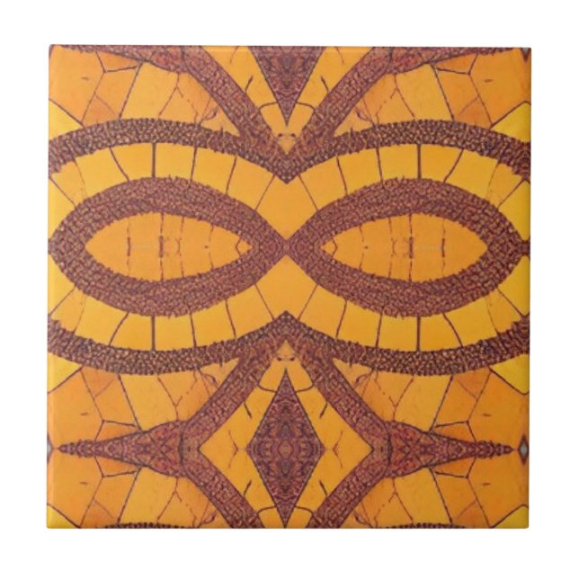 Golden brown curved geometric design kitty voices ceramic tile (Front)