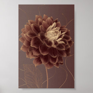Golden Brown Dahlia Botanical Flower Poster
