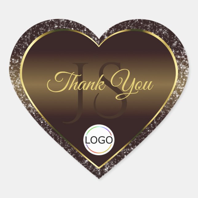 Golden Brown Logo Initials Glitter Cute Thank You Heart Sticker (Front)