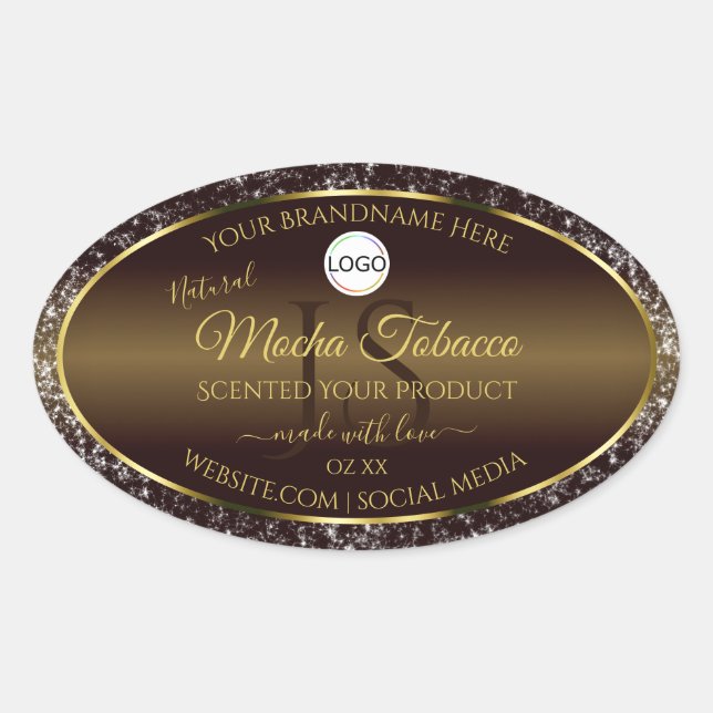 Golden Brown Logo Initials Glitter Product Labels (Front)