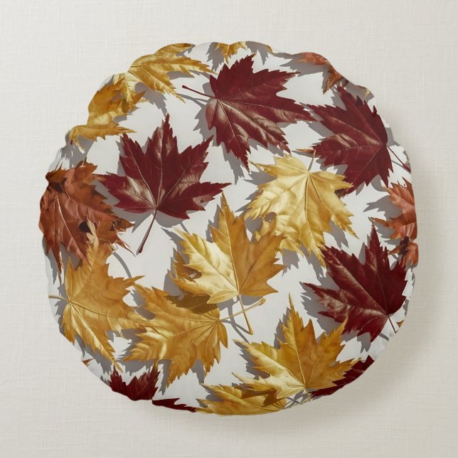 Golden Brown Maple Leaf Pattern  Round Cushion (Front)