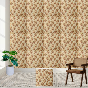 Golden Brown Paw Print Pattern Tile