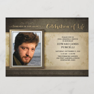 Golden Brown Photo Memorial Service Invitation