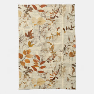Golden Brown Rustic Leaves - Vintage Fall Texture Tea Towel