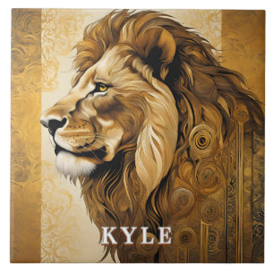 Golden Brown Safari Lion Ceramic Tile