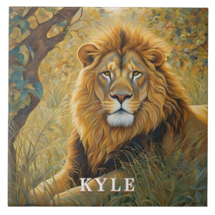 Golden Brown Safari Lion Ceramic Tile
