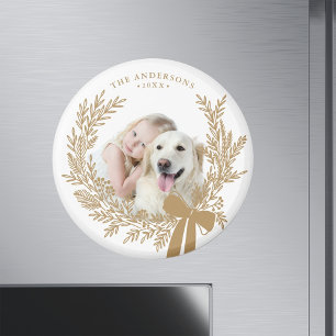 Golden Brown Simple Christmas Wreath Photo  Magnet