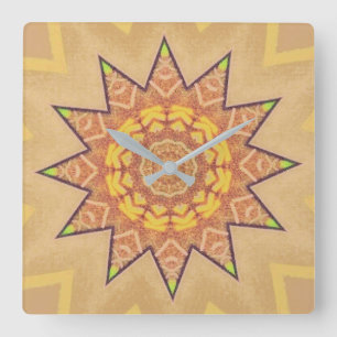 Golden Brown Star Square Wall Clock