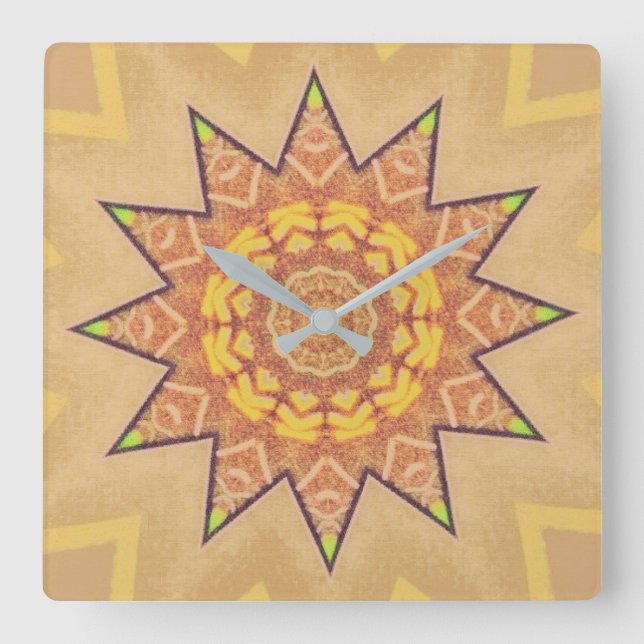 Golden Brown Star Square Wall Clock (Front)