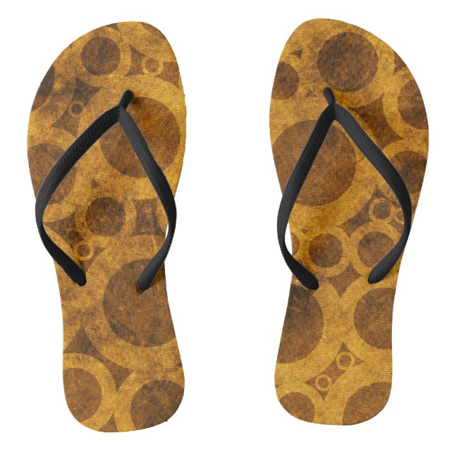 Golden Brown Steampunk Abstract Pattern Flip Flops (Footbed)
