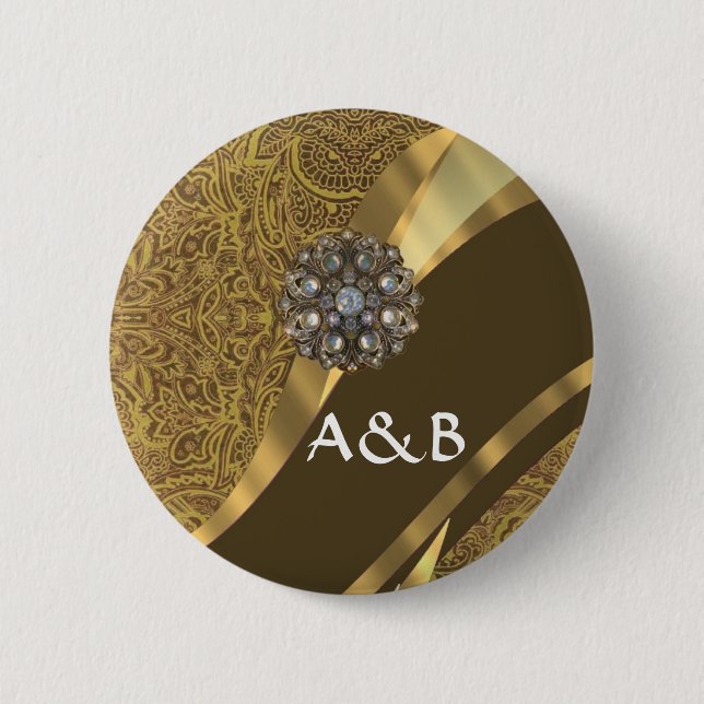 Golden brown swirl pattern 6 cm round badge (Front)