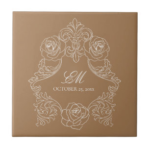 Golden Brown Victorian Monogram Logo Ceramic Tile
