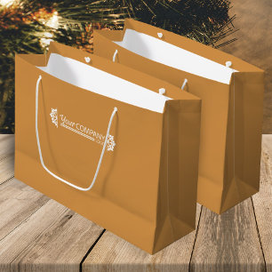 Golden Brown White Business Logo, Snowflakes Promo Large Gift Bag