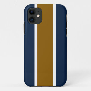 Golden Brown White Racing Stripes On Navy Blue iPhone 11 Case