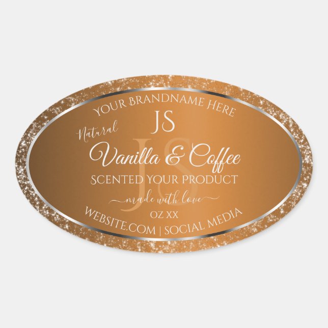 Golden Brown with Glitter Initials Product Labels (Front)