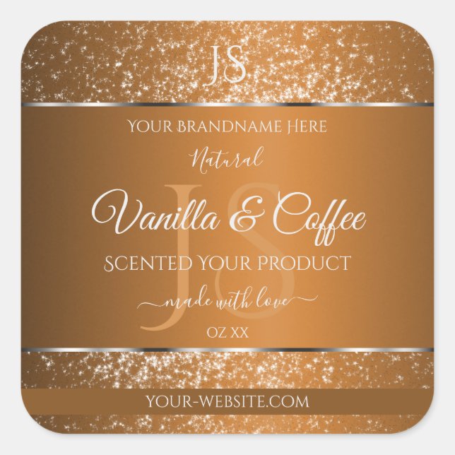 Golden Brown with Glitter Initials Product Labels (Front)