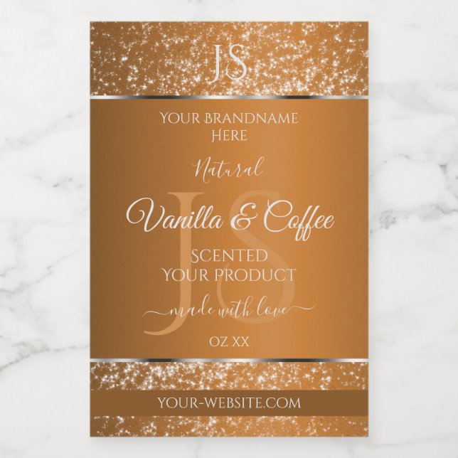 Golden Brown with Glitter Initials Product Labels (Single Label)