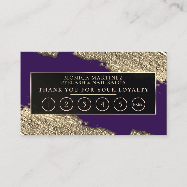 Golden brush stain elegant loyalty purple  business card (Front)