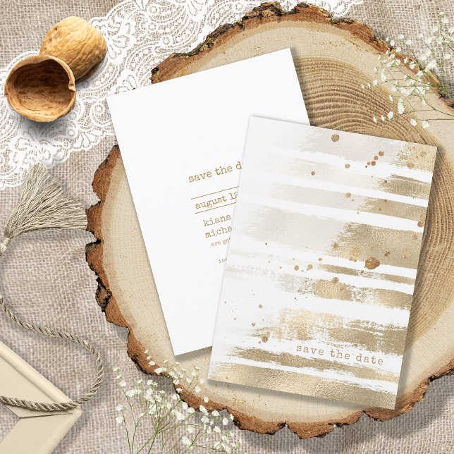 Golden Brush Stroke Stripes Wedding ID655 Save The Date (Creator Uploaded)