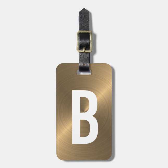Golden Brushed Metallic Monogram Initial Luggage Tag (Front Vertical)