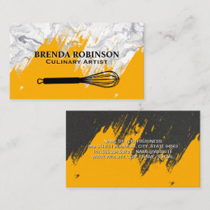 Golden Brushed   White Marble Whisk Business Card