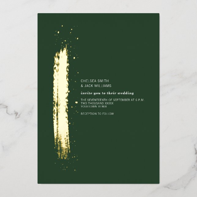 Golden Brushstroke Emerald Minimalist Wedding (Front)
