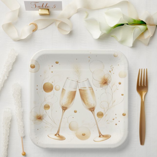 Golden Bubbles Paper Plates (Wedding)
