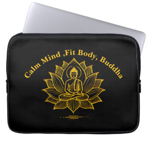 Golden Buddha Amidst Blooming Lotus Flowers Laptop Sleeve