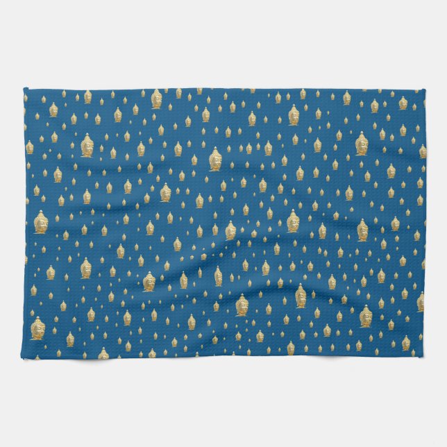 golden buddha in blue tea towel (Horizontal)