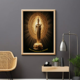 Golden Buddha in lotus meditation pose Poster