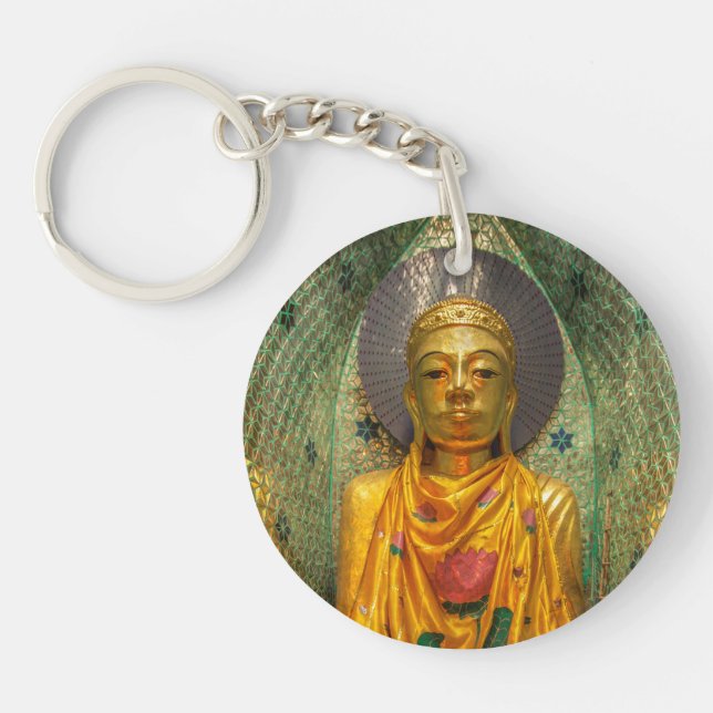 Golden Buddha In Temple Key Ring (Front)