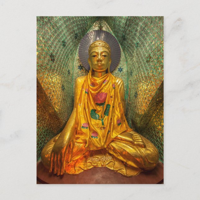 Golden Buddha In Temple Postcard (Front)