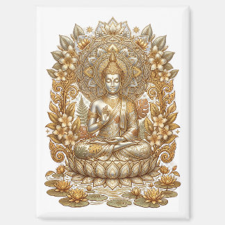Golden Buddha Meditation Wall Art, Ornate Buddhist Magnet