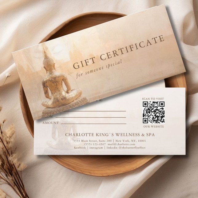 Golden Buddha – Salon QR Code Gift Certificate (Golden Buddha – Yoga Reiki Salon Massage Wellness & more Custom QR Code Gift Certificate)
