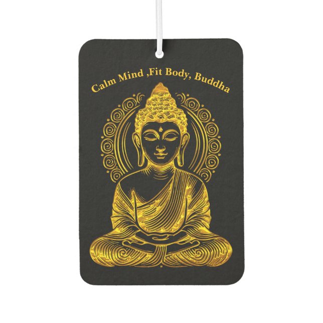 Golden Buddha Sculpture in Serene Meditation Pose Car Air Freshener (Front)