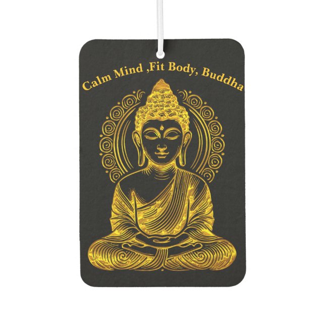 Golden Buddha Sculpture in Serene Meditation Pose Car Air Freshener (Front)