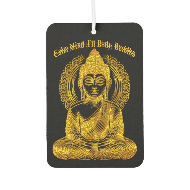 Golden Buddha Sculpture in Serene Meditation Pose Car Air Freshener (Front)