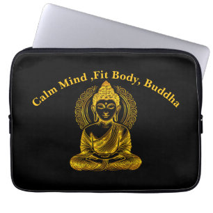 Golden Buddha Sculpture in Serene Meditation Pose Laptop Sleeve