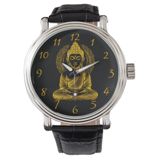 Golden Buddha Sculpture in Serene Meditation Pose Watch (Front)
