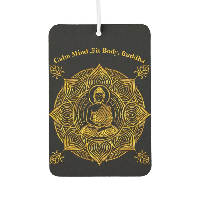 Golden Buddha Surrounded by Intricate Patterns Car Air Freshener (Front)