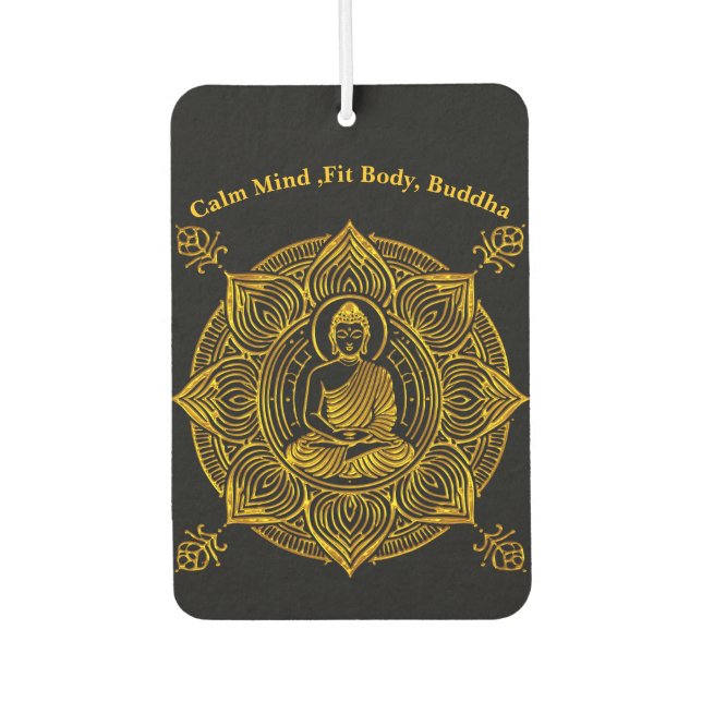 Golden Buddha Surrounded by Intricate Patterns Car Air Freshener (Front)