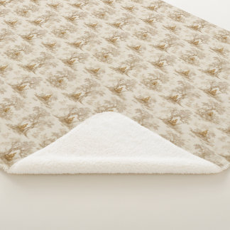 Golden Buddha Toile de Jouy Classic Pattern Sherpa Blanket