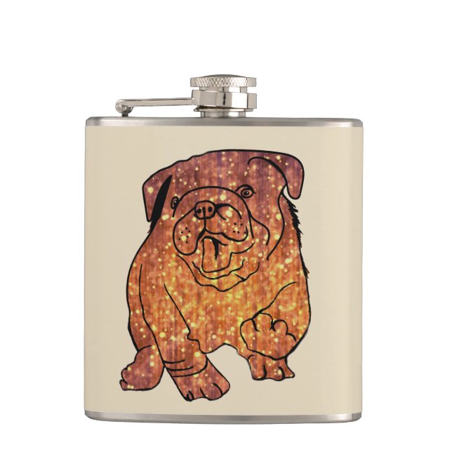 Golden Bulldog  Vinyl Wrapped Flask (Front)